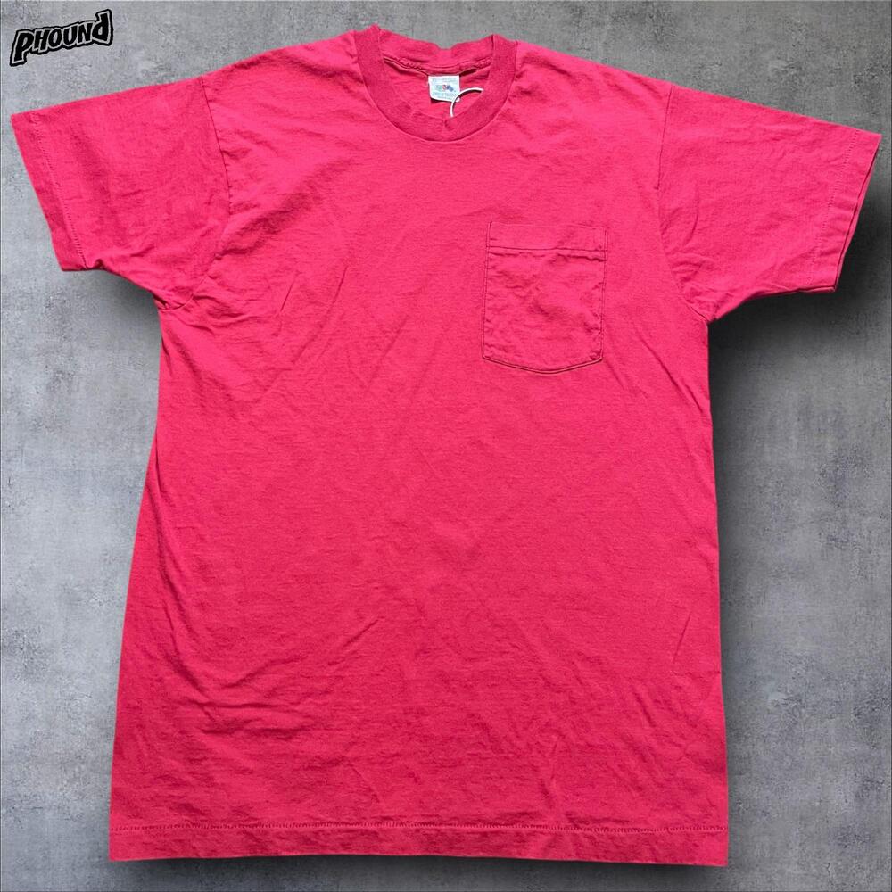 Vintage Fruit of the Loom Shirt Mens XL Red Pocket Tee 100% Cotton Made USA 90s